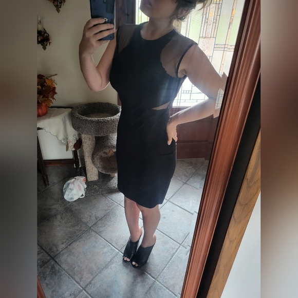 French Connection Viven Mesh-Paneled Jersey Dress - Picture 6 of 6